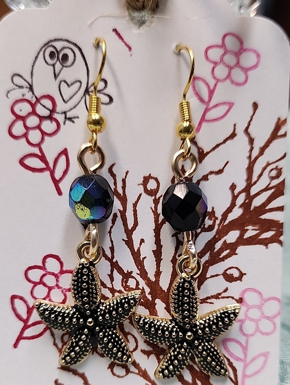Black Starfish Dangle Earrings! - Picture 2 of 2